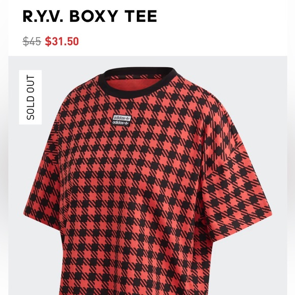 ADIDAS BOXY TEE. SQUARED MIDRIFF CREW NECK TOP. 90’s CHECKED PRINT. GREAT COND. - Picture 10 of 10